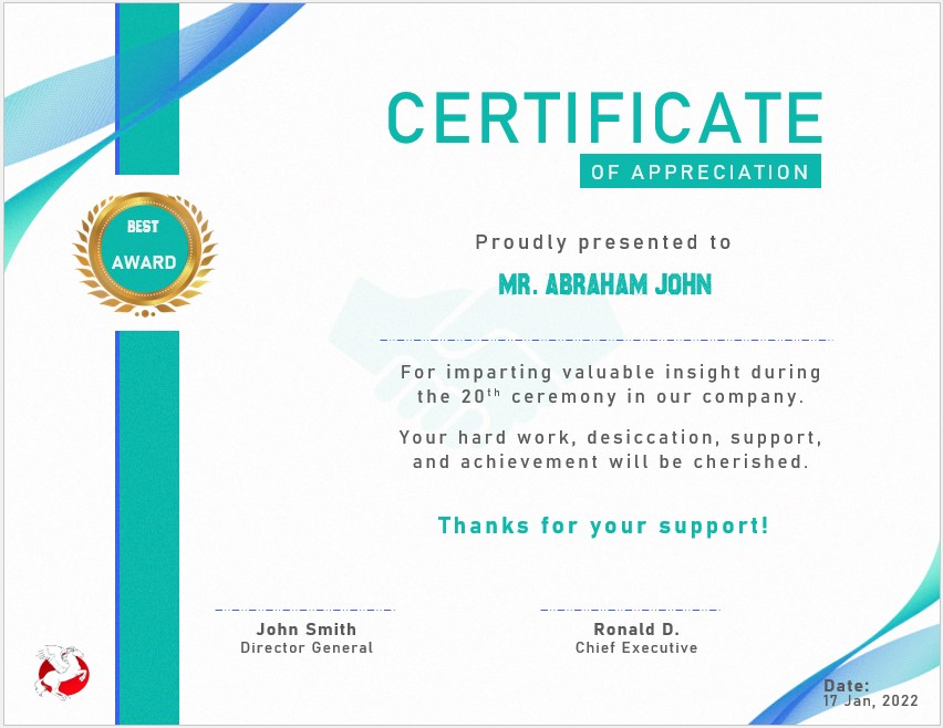 Creative Appreciation Certificate Template