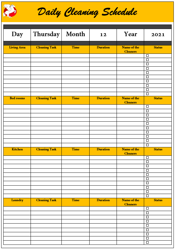 Daily Cleaning Schedule Template