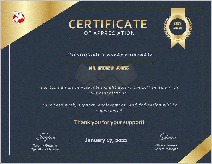 Elegant Certificate of Appreciation Template