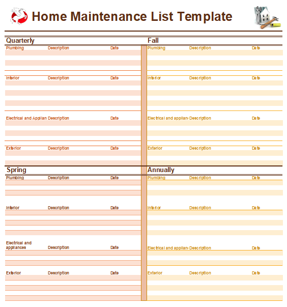 Home Maintenance List Template