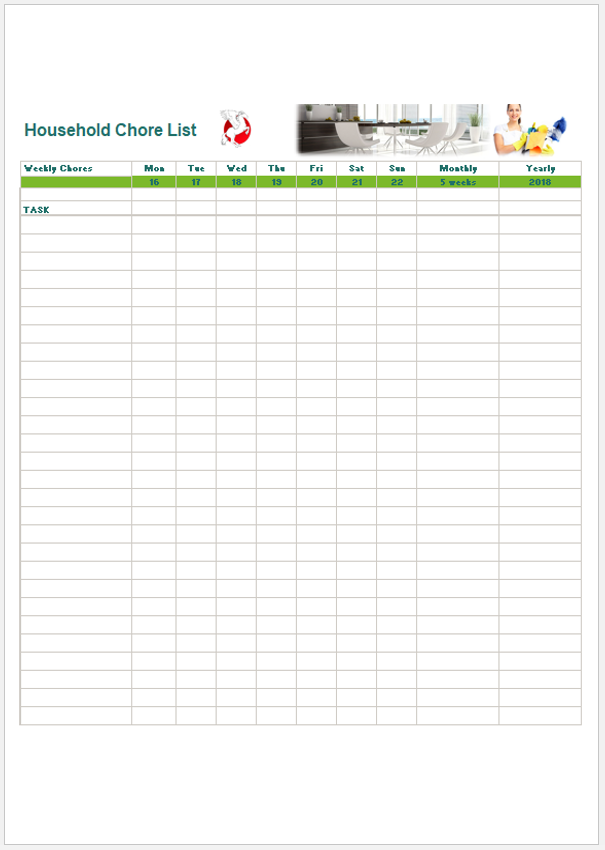 Household Chore List Template