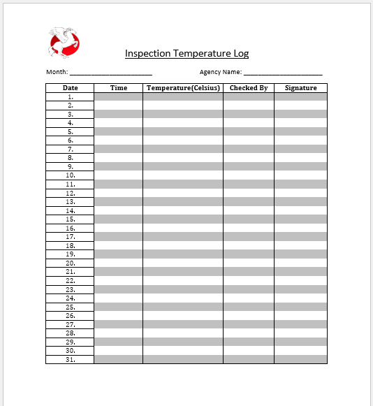 Inspection Temperature Log