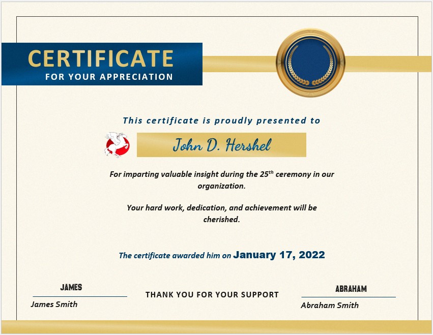 Modern Appreciation Certificate Template