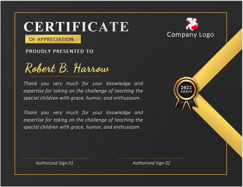 Printable Certificate of Appreciation Template