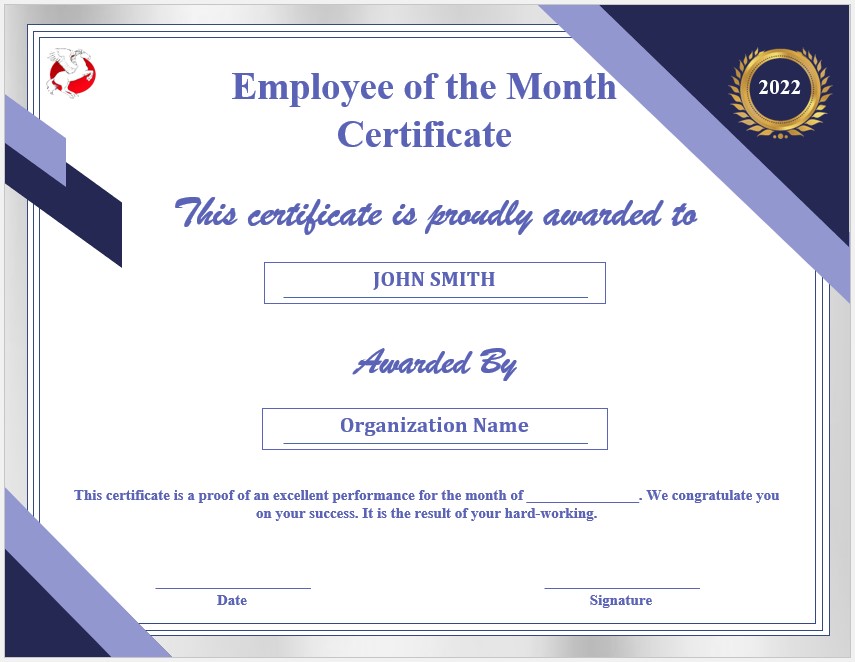 Printable Employee of the Month Certificate Template