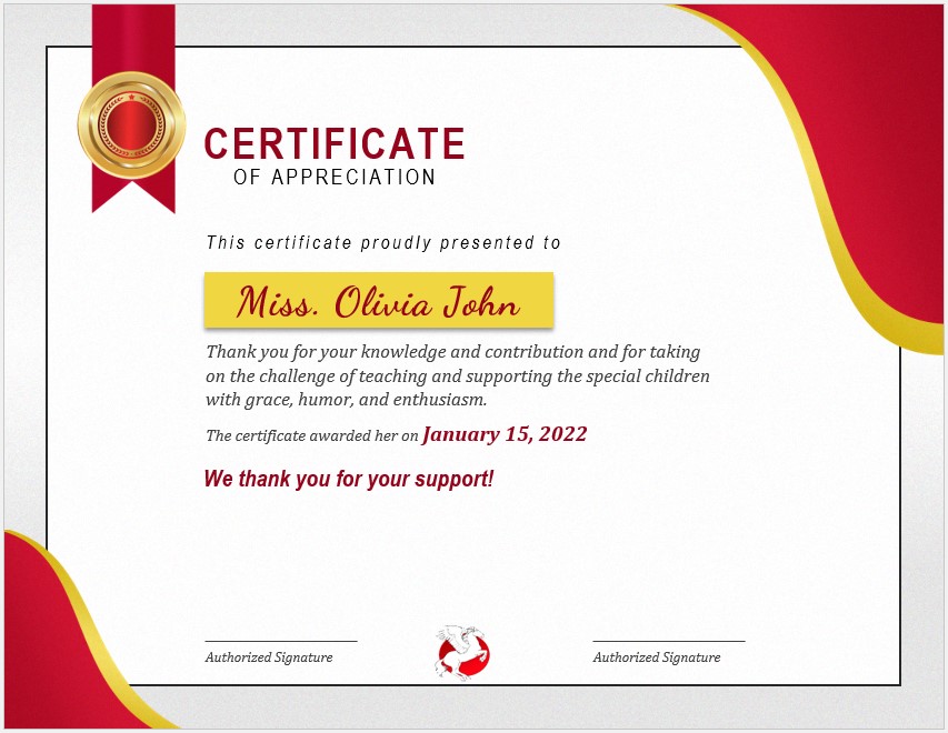 Teacher Appreciation Certificate Template