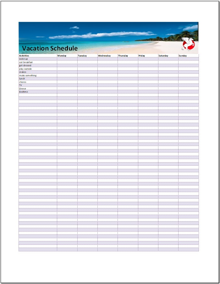 Weekly Vacation Schedule Template