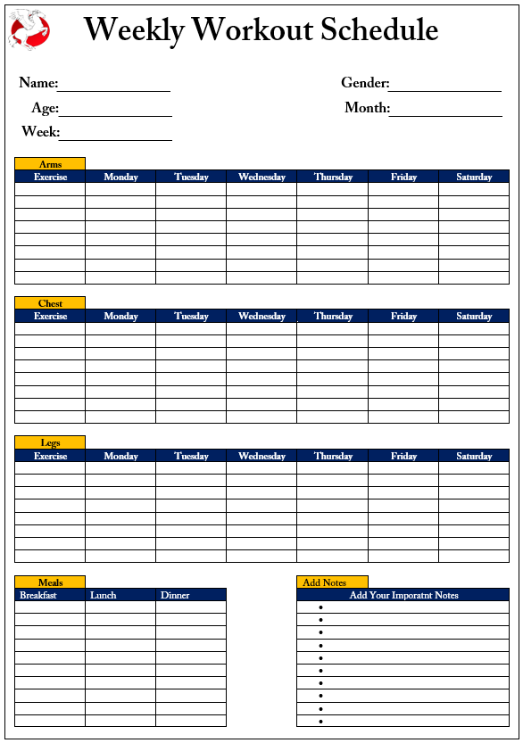 Weekly Workout Schedule Template