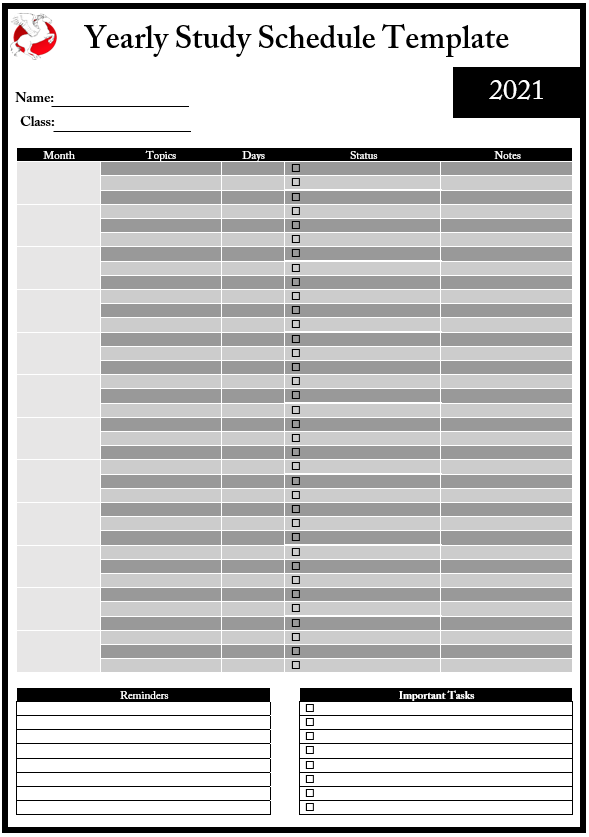 Yearly Study Schedule Template