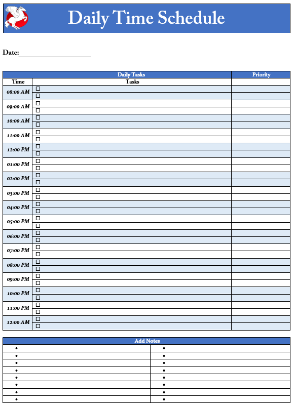 Daily Time Schedule Template