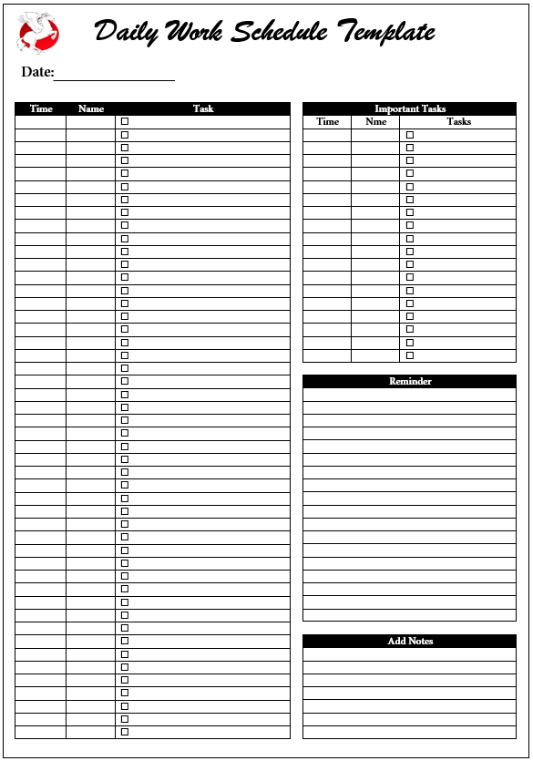 Daily Work Schedule Template