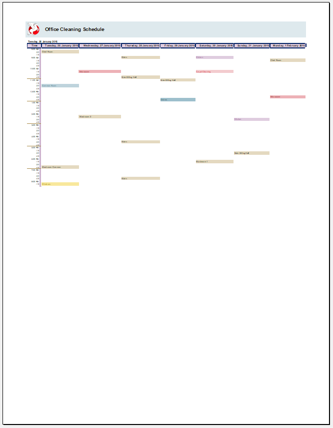 Office Cleaning Schedule Template