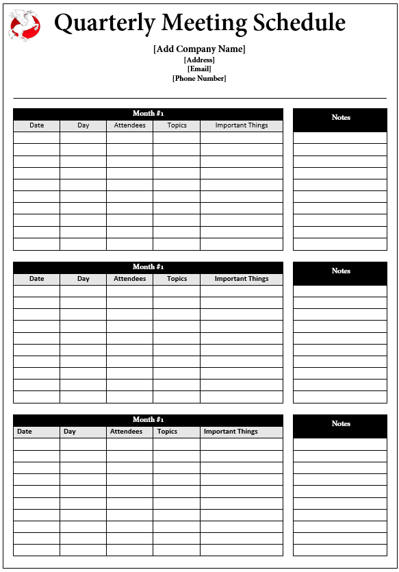 Quarterly Meeting Schedule Template