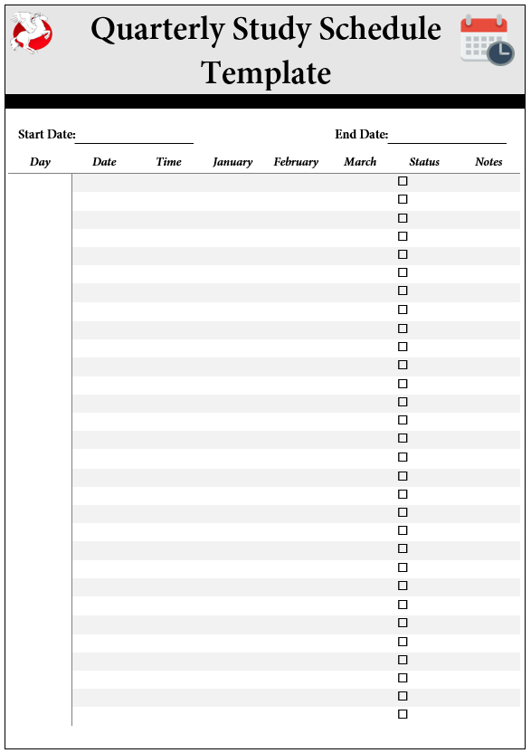 Quarterly Study Schedule Template