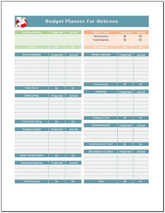 Retirees Budget Plan Template