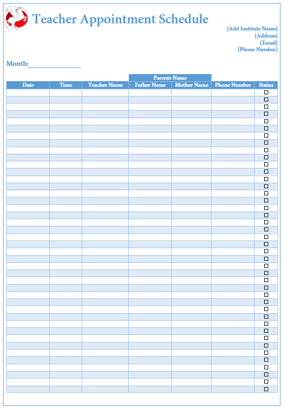 Teacher Appointment Schedule Template