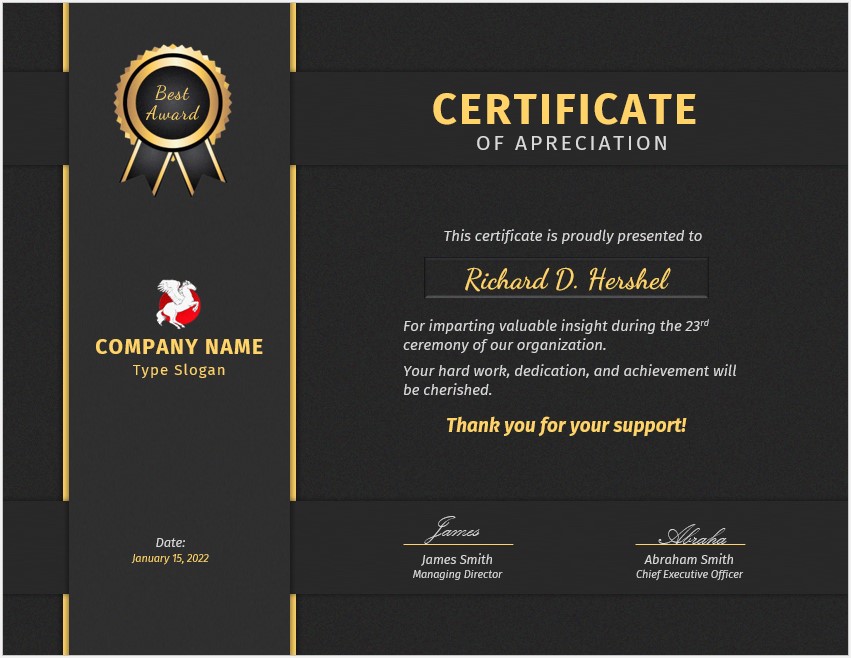 Certificate of Appreciation Word Template