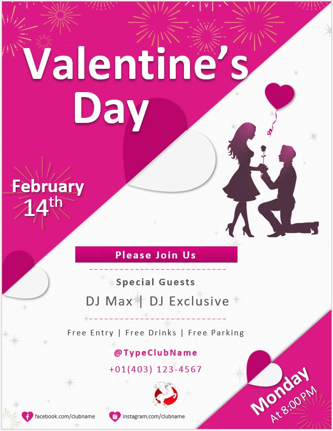 Valentines Day Invitation Flyer Template