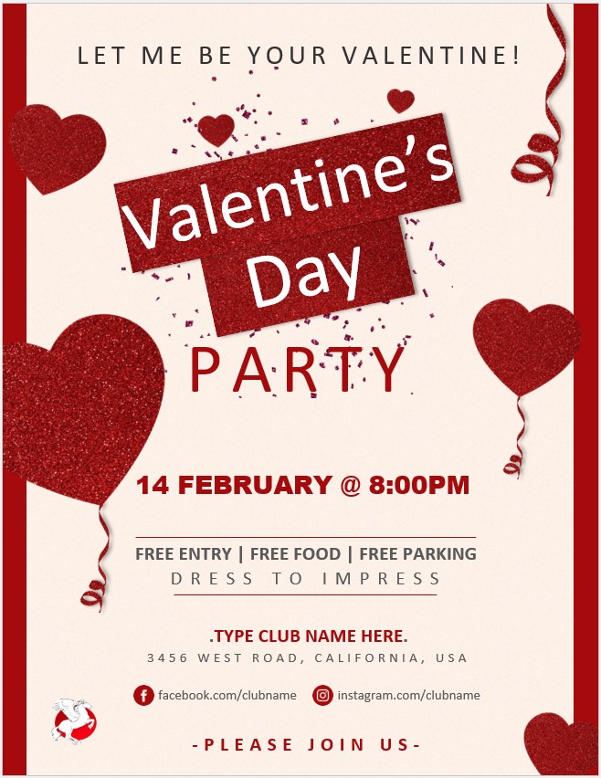 Valentine's Day Party Flyer Template