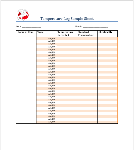 Temperature Log Sheet Template