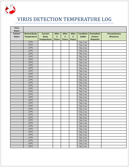 Virus Detection Temperature Log Template