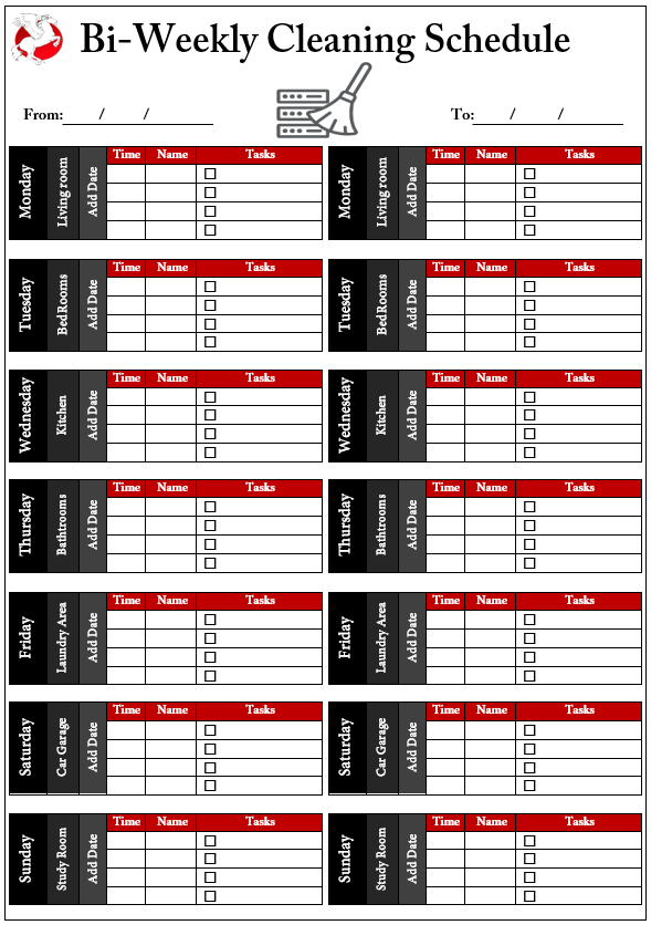 Bi-Weekly Cleaning Schedule Template